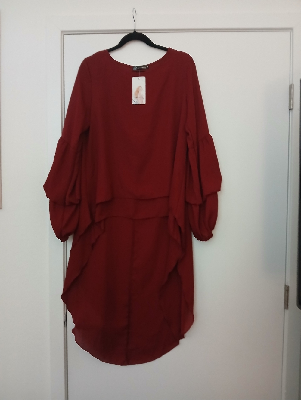 Long Sleeve Ruffled Shirt Deep Red